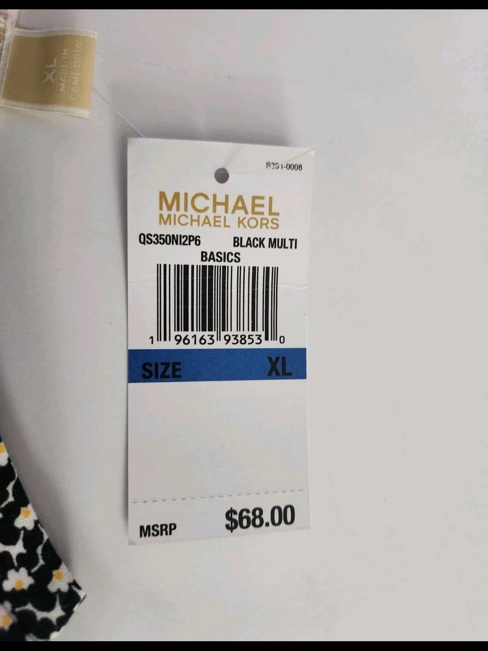 Michael Kors Women’s Black White Yellow Patterned Flutter Sleeve Top